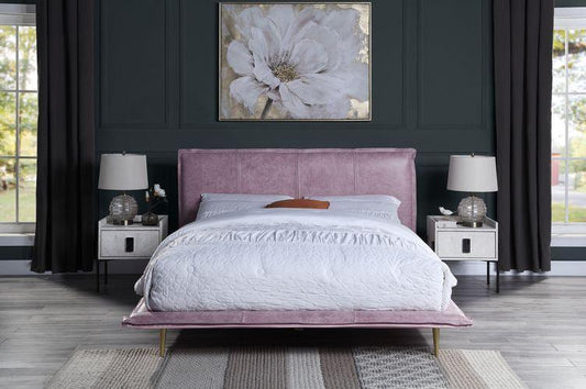 Metis Queen Bed, Pink Top Grain Leather