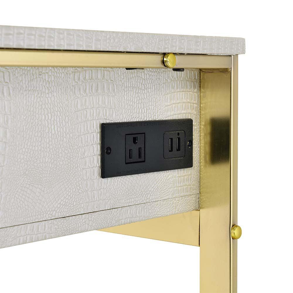 Myles Vanity Set w/USB Port, Antique White & Champagne Finish