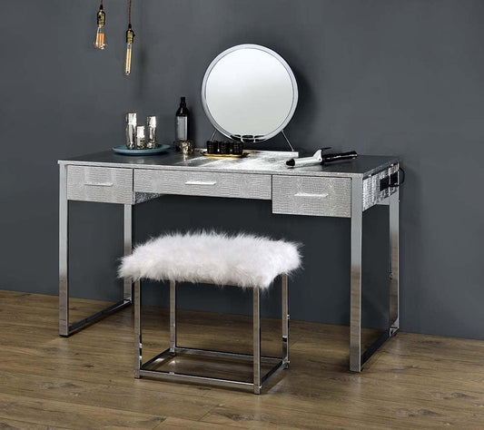 Myles Vanity Set w/USB Port, Antique White & Chrome Finish