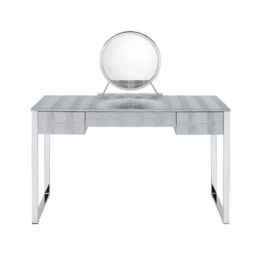 Myles Vanity Set w/USB Port, Antique White & Chrome Finish