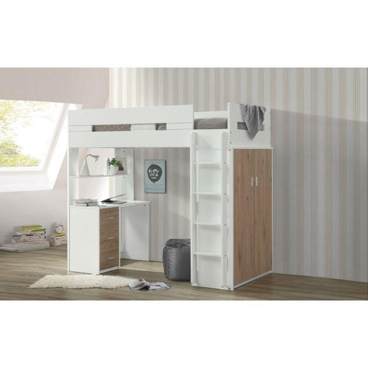 Nerice Twin Loft Bed, White & Oak