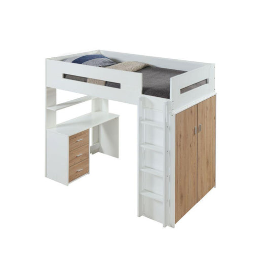 Nerice Twin Loft Bed, White & Oak