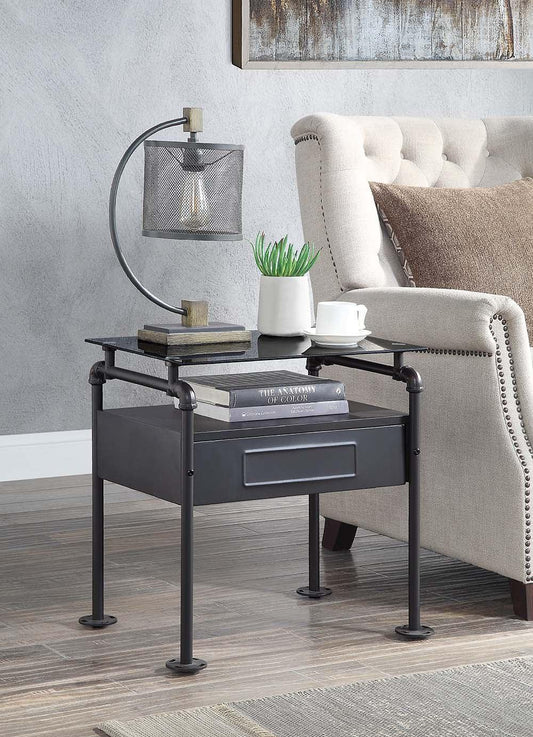 Nicipolis Nightstand, Sandy Gray & Glass