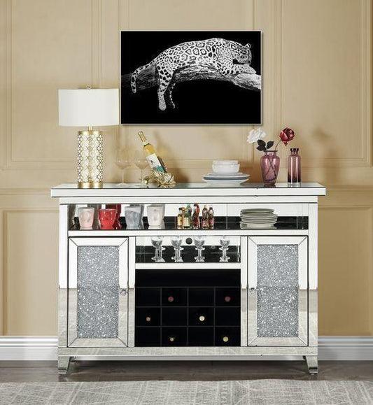 Noralie Wine Cabinet w/LED, Mirrored & Faux Diamonds