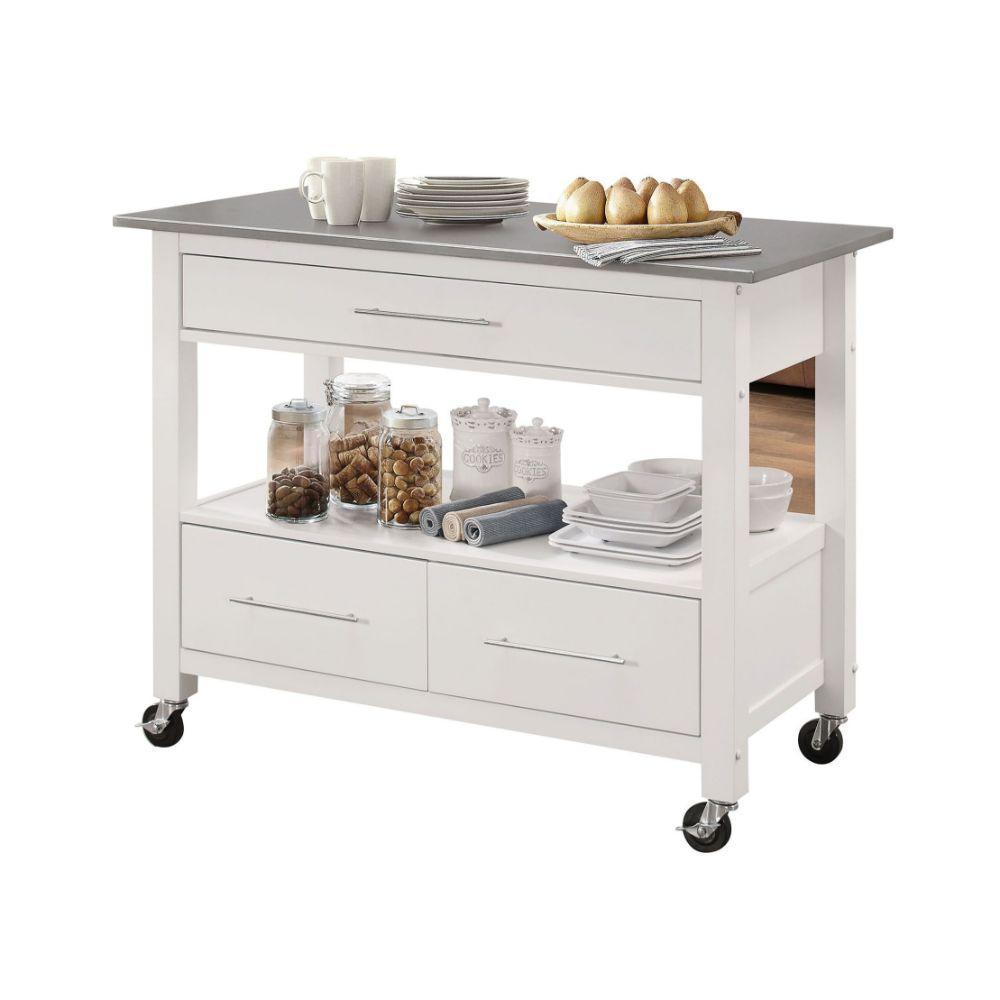 Ottawa Kitchen Cart, Stainless Steel & White
