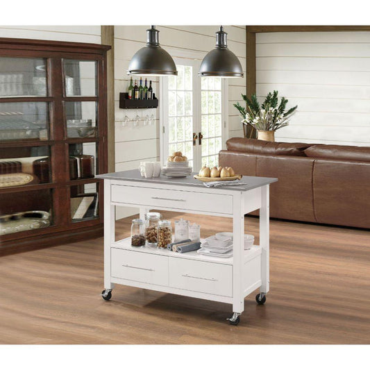 Ottawa Kitchen Cart, Stainless Steel & White