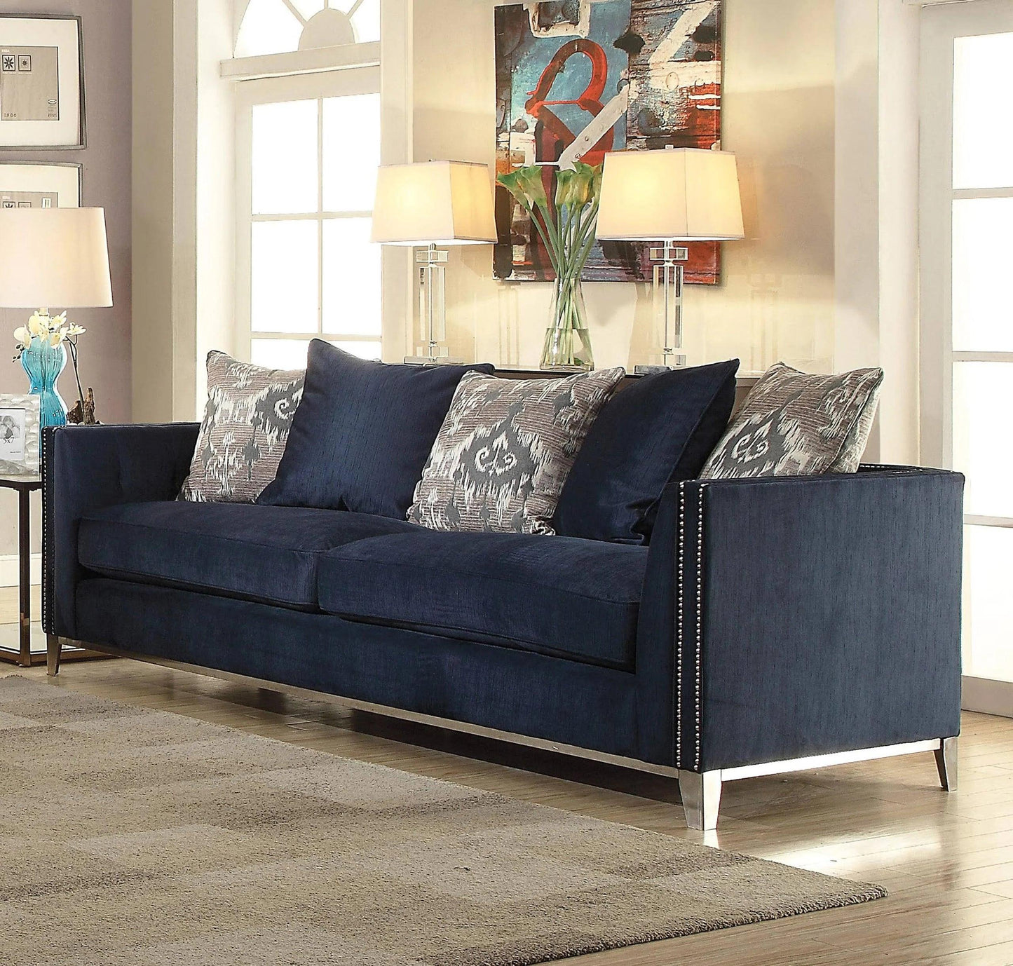 Phaedra Sofa w/5 Pillows, Blue