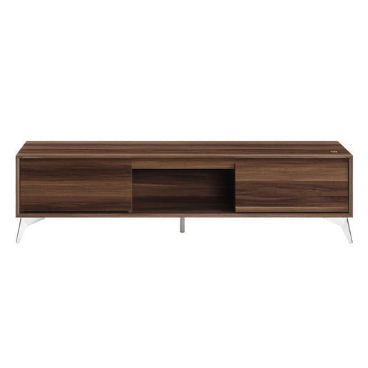 Leena TV stand w/ LED, Walnut & Chrome Finish