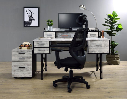 Safea Computer Desk, Antique White & Black Finish