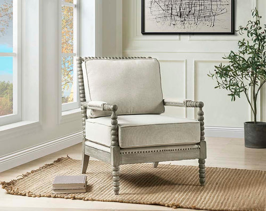 Saraid Accent Chair, Beige Linen & Gray Oak Finish