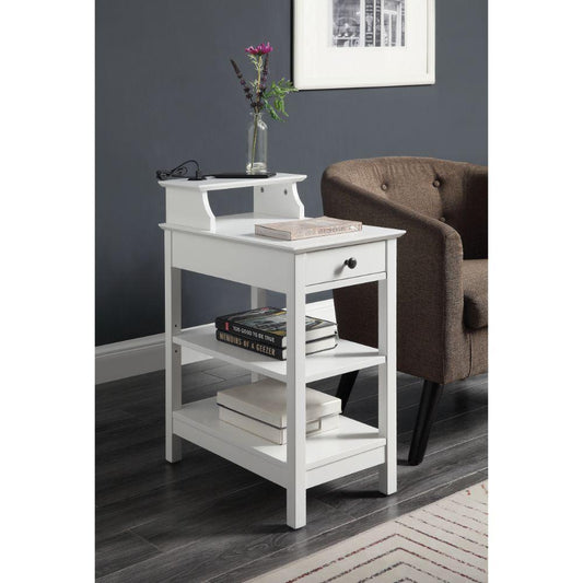 Slayer Side Table w/ USB, White