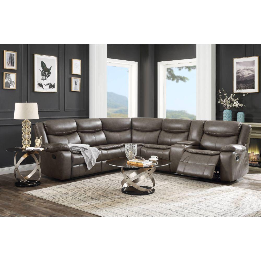 Tavin Motion Sectional Sofa, Taupe Leather