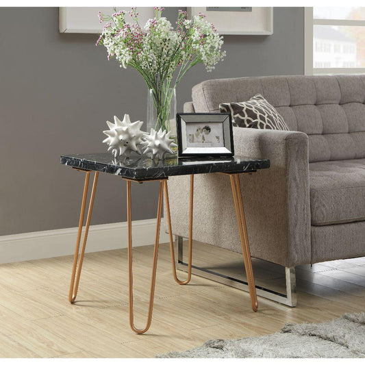 Telestis End Table, Black Marble & Gold Finish