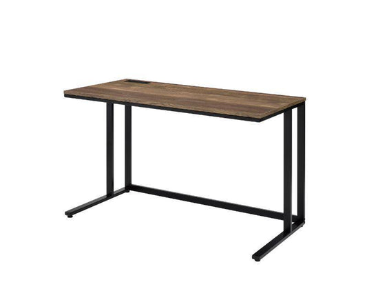 Tyrese Built-in USB Port Writing Desk, Walnut & Black
