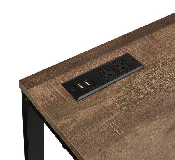 Tyrese Built-in USB Port Writing Desk, Walnut & Black