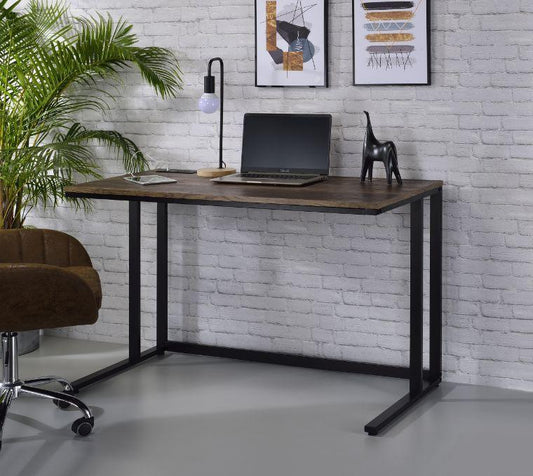 Tyrese Built-in USB Port Writing Desk, Walnut & Black