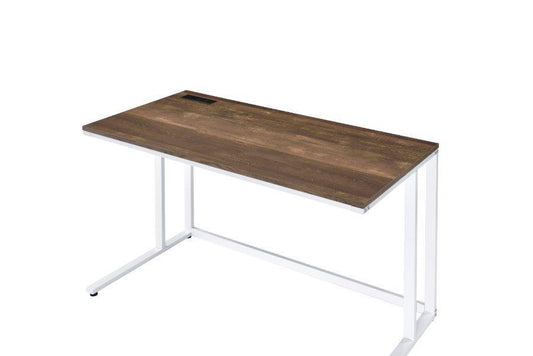 Tyrese Built-in USB Port Writing Desk, Walnut & White