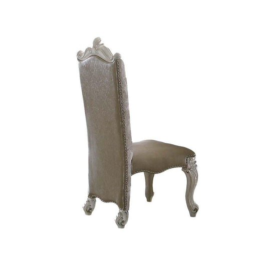 Versailles Side Chair (Set-2), Vintage Gray PU & Bone White