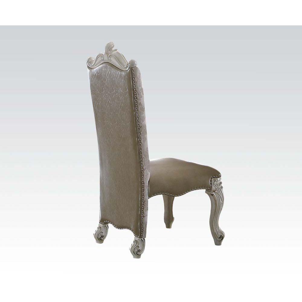 Versailles Side Chair (Set-2), Vintage Gray PU & Bone White