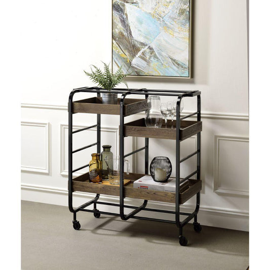 Vorrik Serving Cart, Black & Walnut Finish