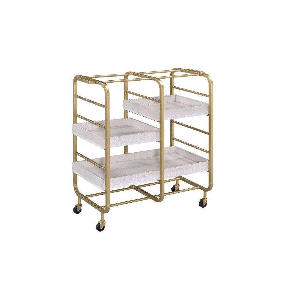 Vorrik Serving Cart, Gold & White Washed Finish