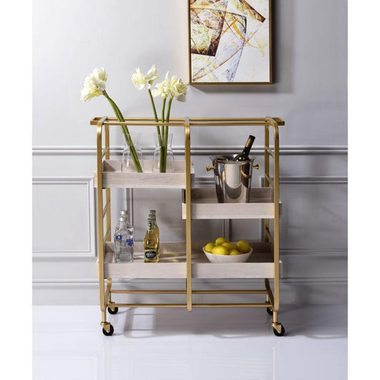 Vorrik Serving Cart, Gold & White Washed Finish