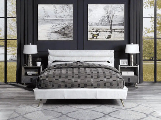 Doris Queen Bed, Vintage White Top Grain Leather