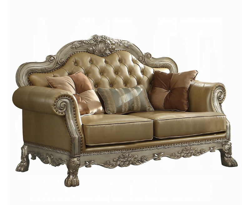 Dresden Loveseat w/3 Pillows, Gold Patina