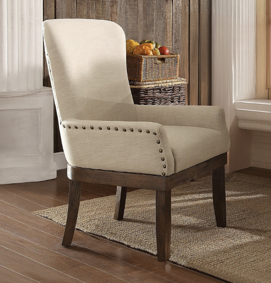 Landon Arm Chair (1Pc), Beige Linen & Brown