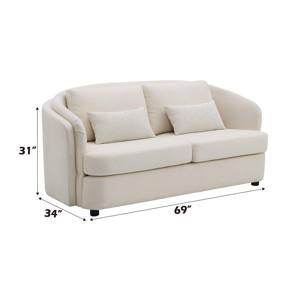 Mariko Loveseat w/ 2 Pillows, Beige Linen