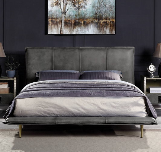 Metis Eastern King Bed, Gray Top Grain Leather