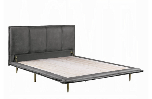 Metis Eastern King Bed, Gray Top Grain Leather