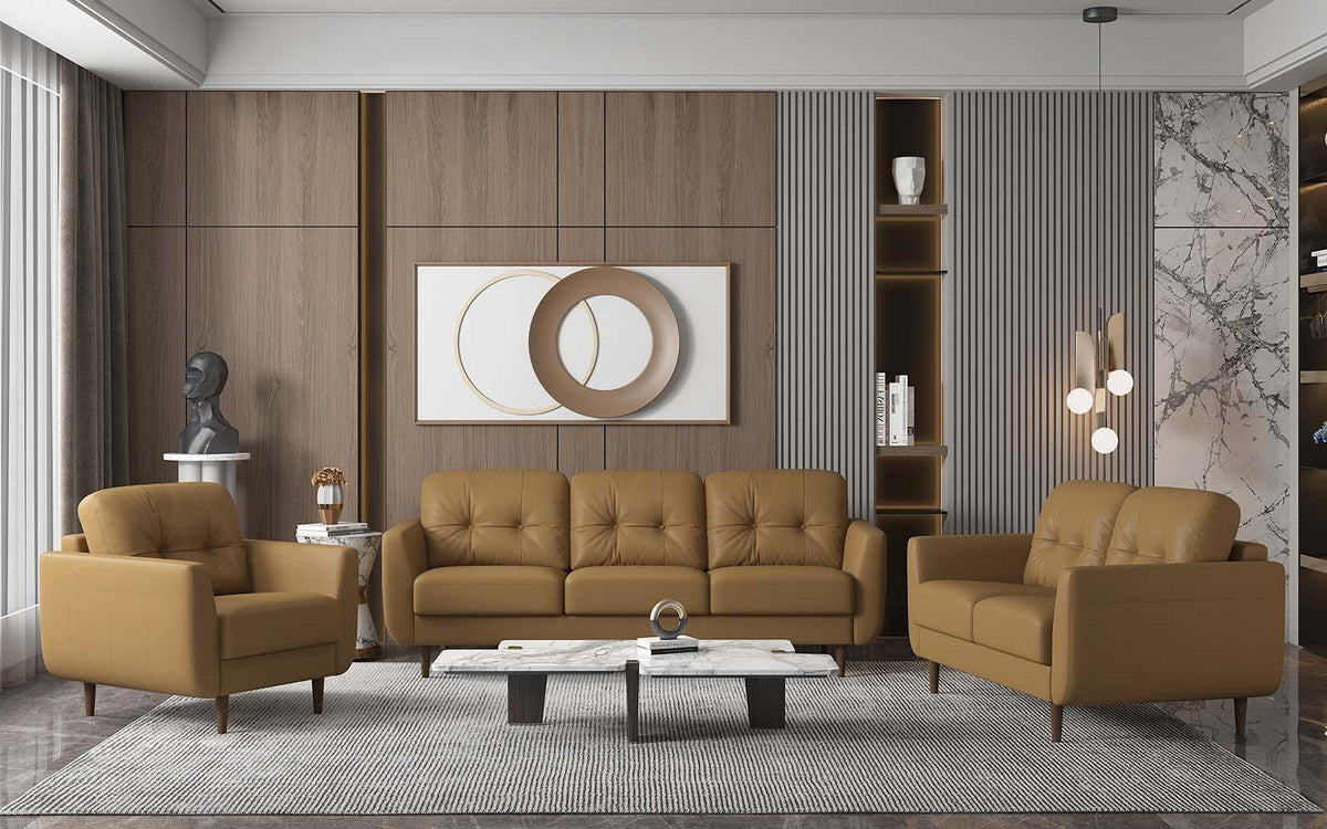 Radwan Loveseat, Camel Top Grain Leather