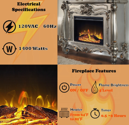 Versailles Fireplace, Antique Platinum Finish