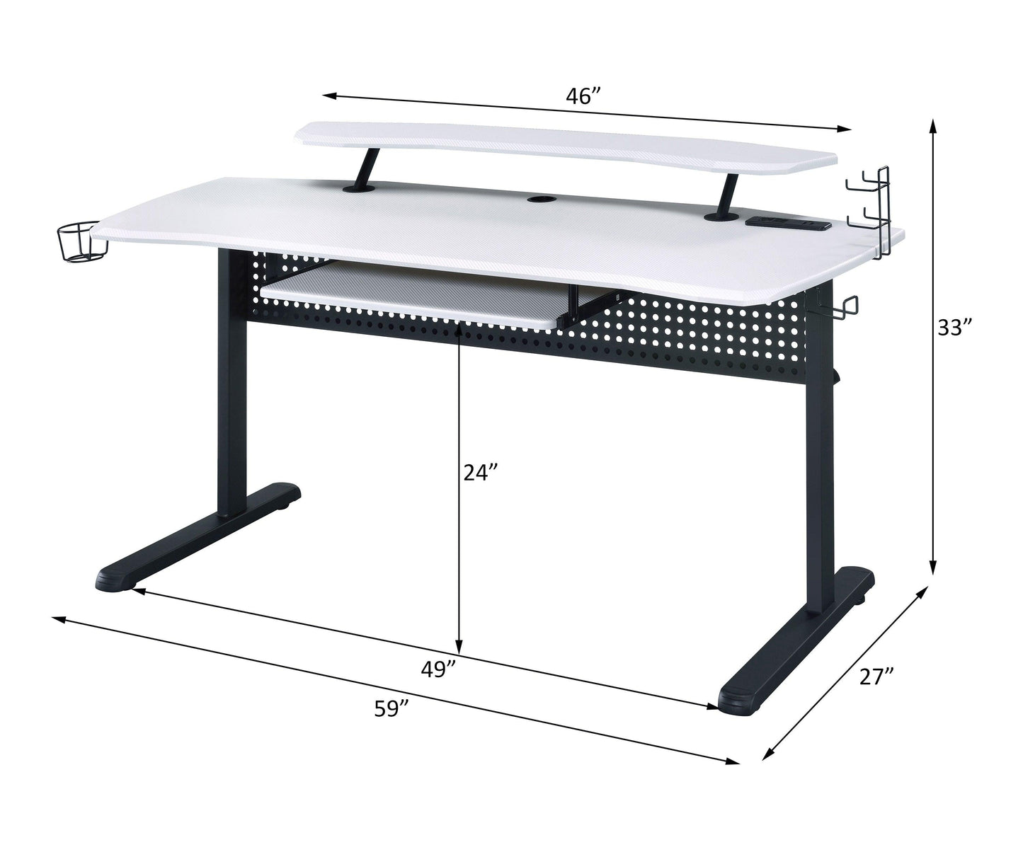 ACME Vildre Gaming Table w/USB Port, Black & White Finish