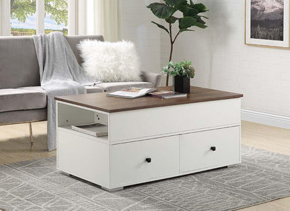 ACME Aafje Coffee Table w/Lift Top, White & Walnut Finish