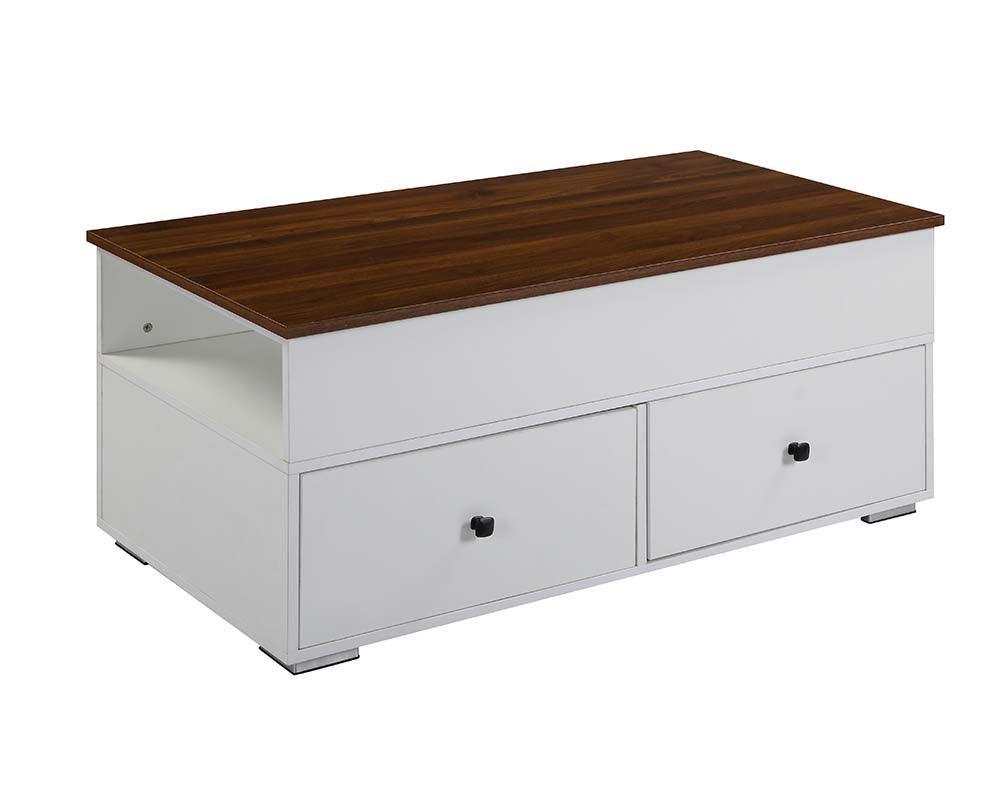 ACME Aafje Coffee Table w/Lift Top, White & Walnut Finish