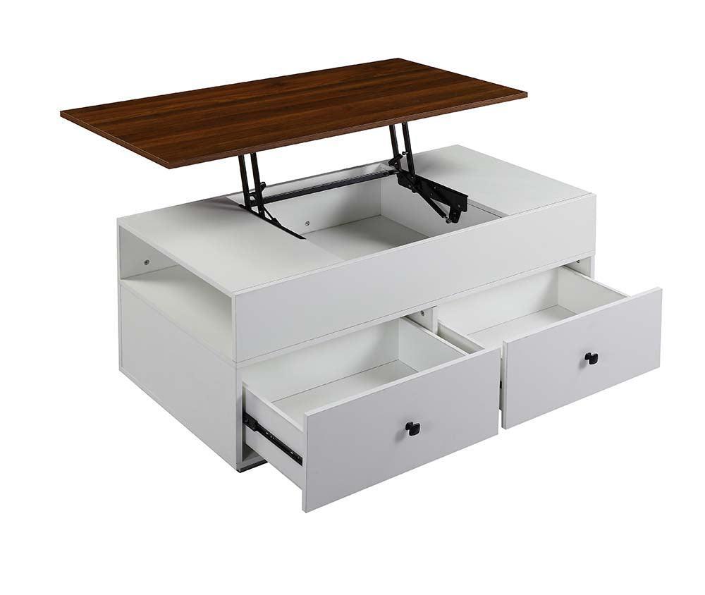 ACME Aafje Coffee Table w/Lift Top, White & Walnut Finish