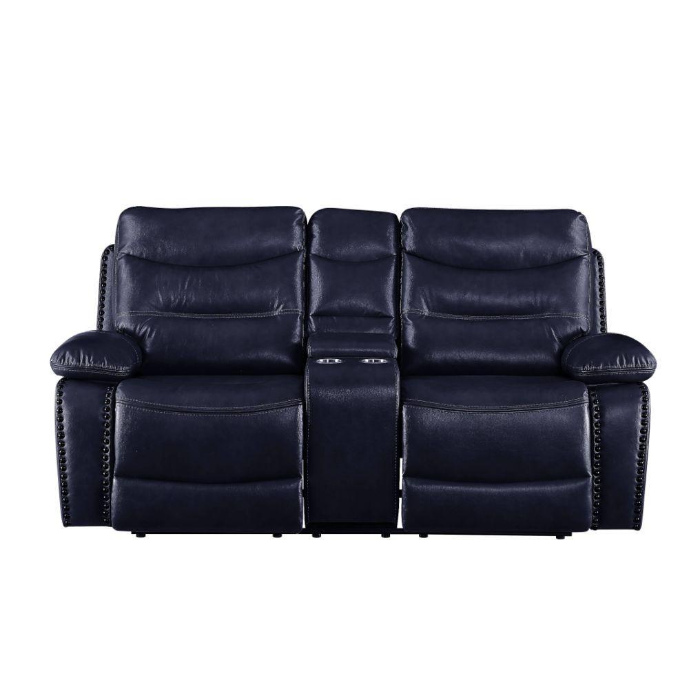 ACME Aashi Loveseat w/Console (Motion), Navy Leather-Gel Match