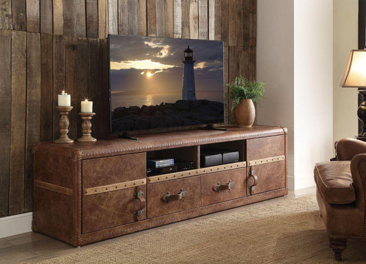 ACME Aberdeen TV Stand, Retro Brown Top Grain Leather