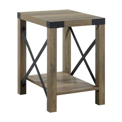 ACME Abiram End Table, Rustic Oak Finish