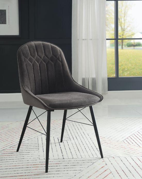 ACME Abraham Side Chair, Gray Fabric & Black Finish