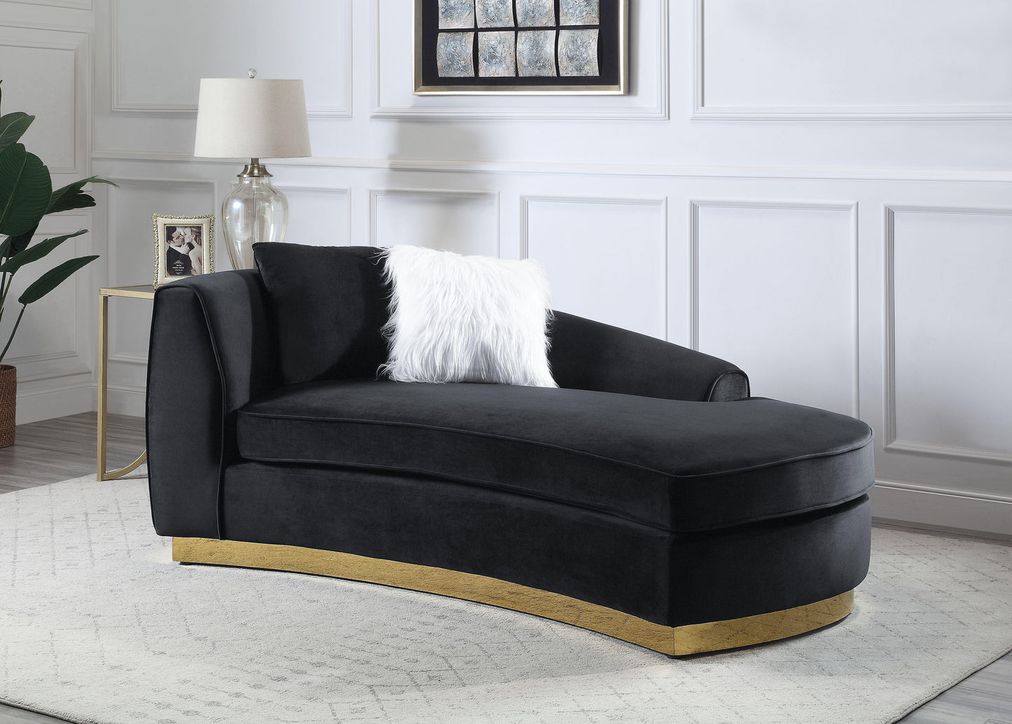 ACME Achelle Chaise w/2 Pillows, Black Velvet