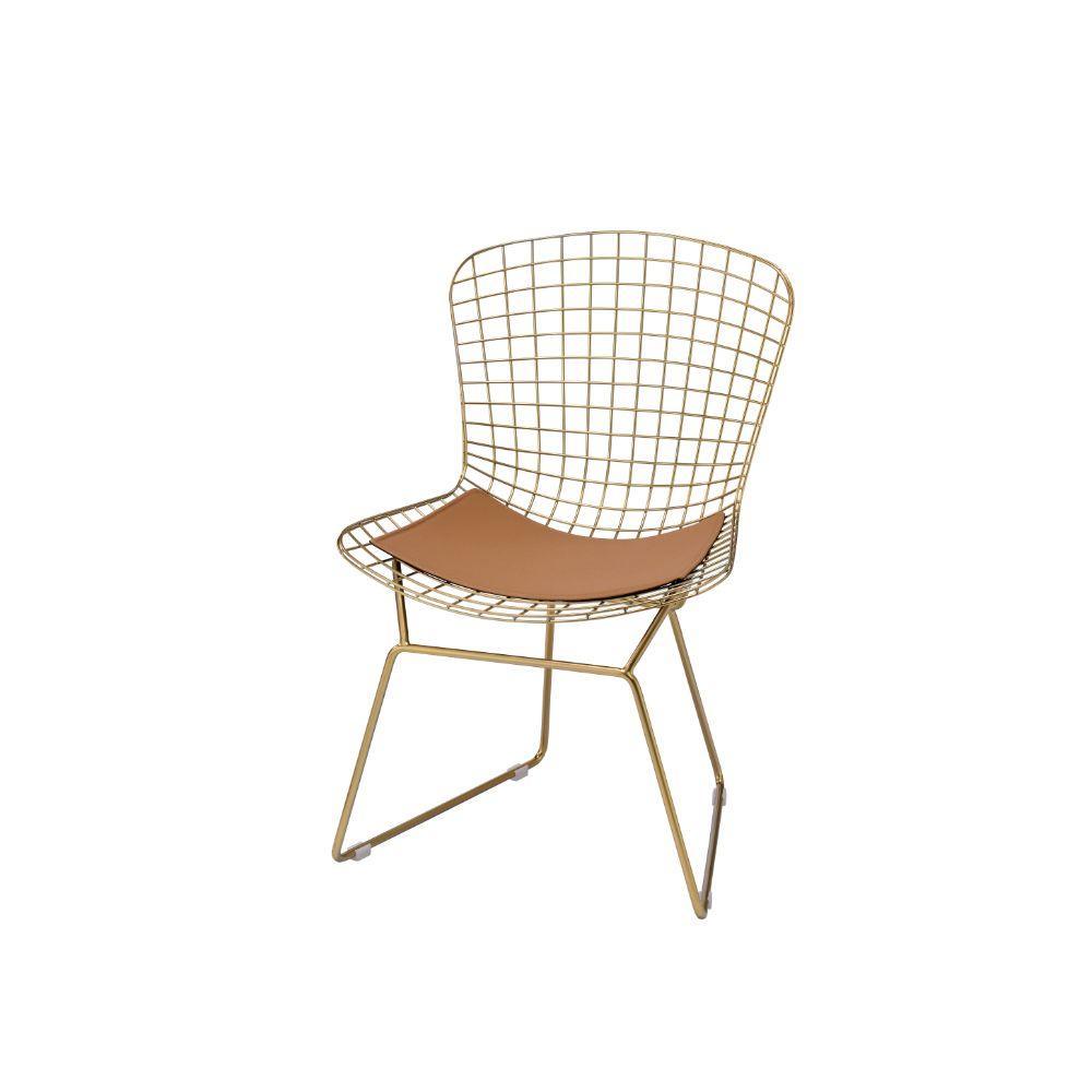 ACME Achellia Side Chair (Set-2), Whiskey PU & Gold