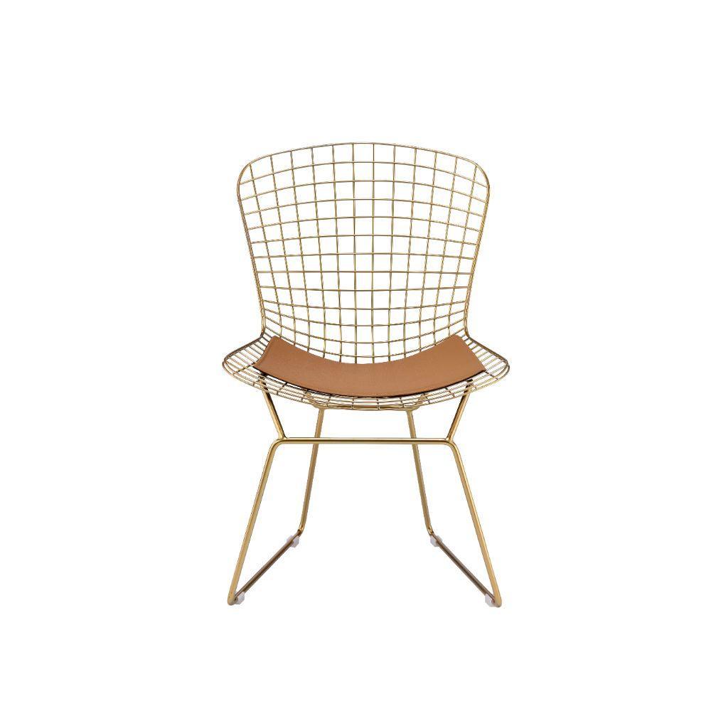 ACME Achellia Side Chair (Set-2), Whiskey PU & Gold