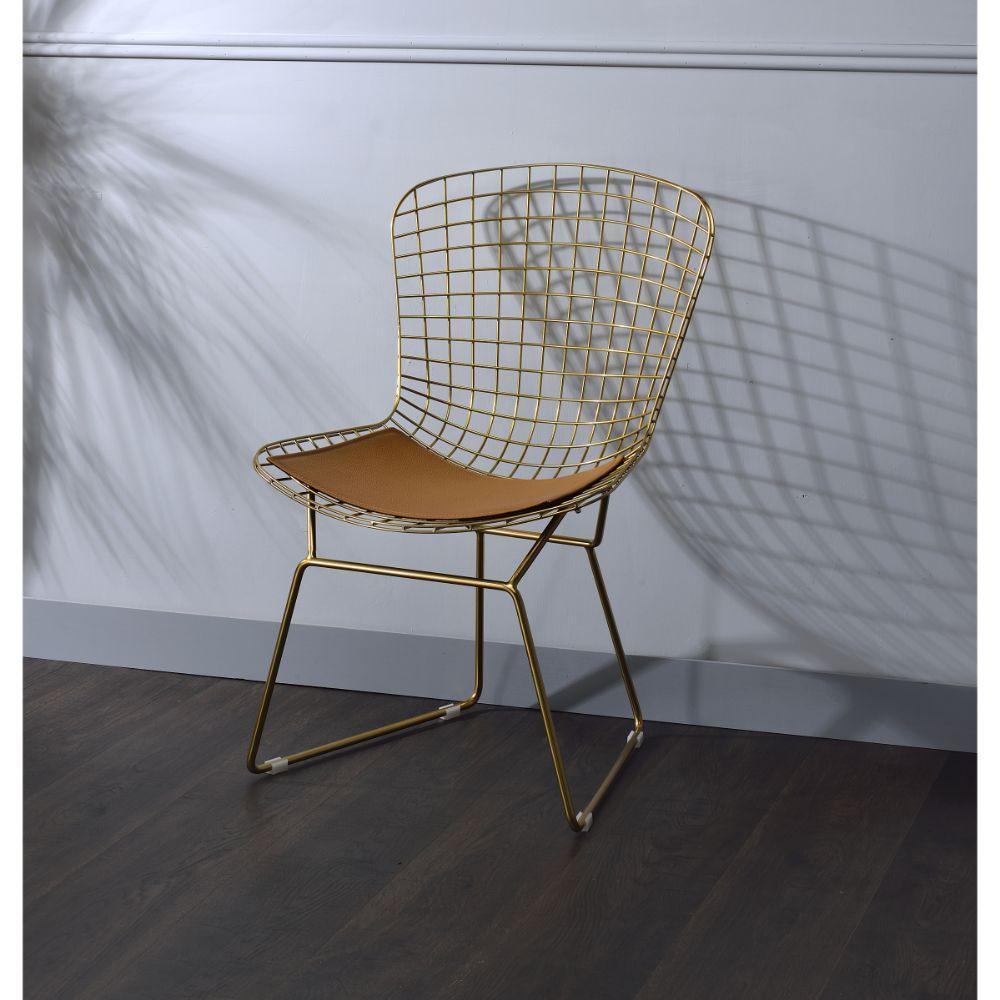 ACME Achellia Side Chair (Set-2), Whiskey PU & Gold