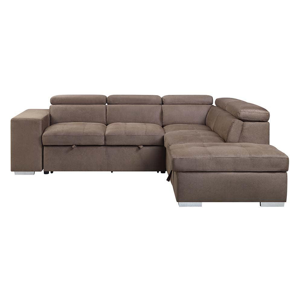 ACME Acoose Sleeper Sectional Sofa w/2 Pullout Stools, Brown Fabric