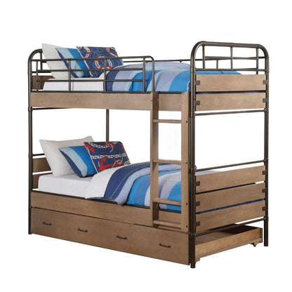 ACME Adams Twin/Twin Bunk Bed & Trundle, Antique Oak 37760