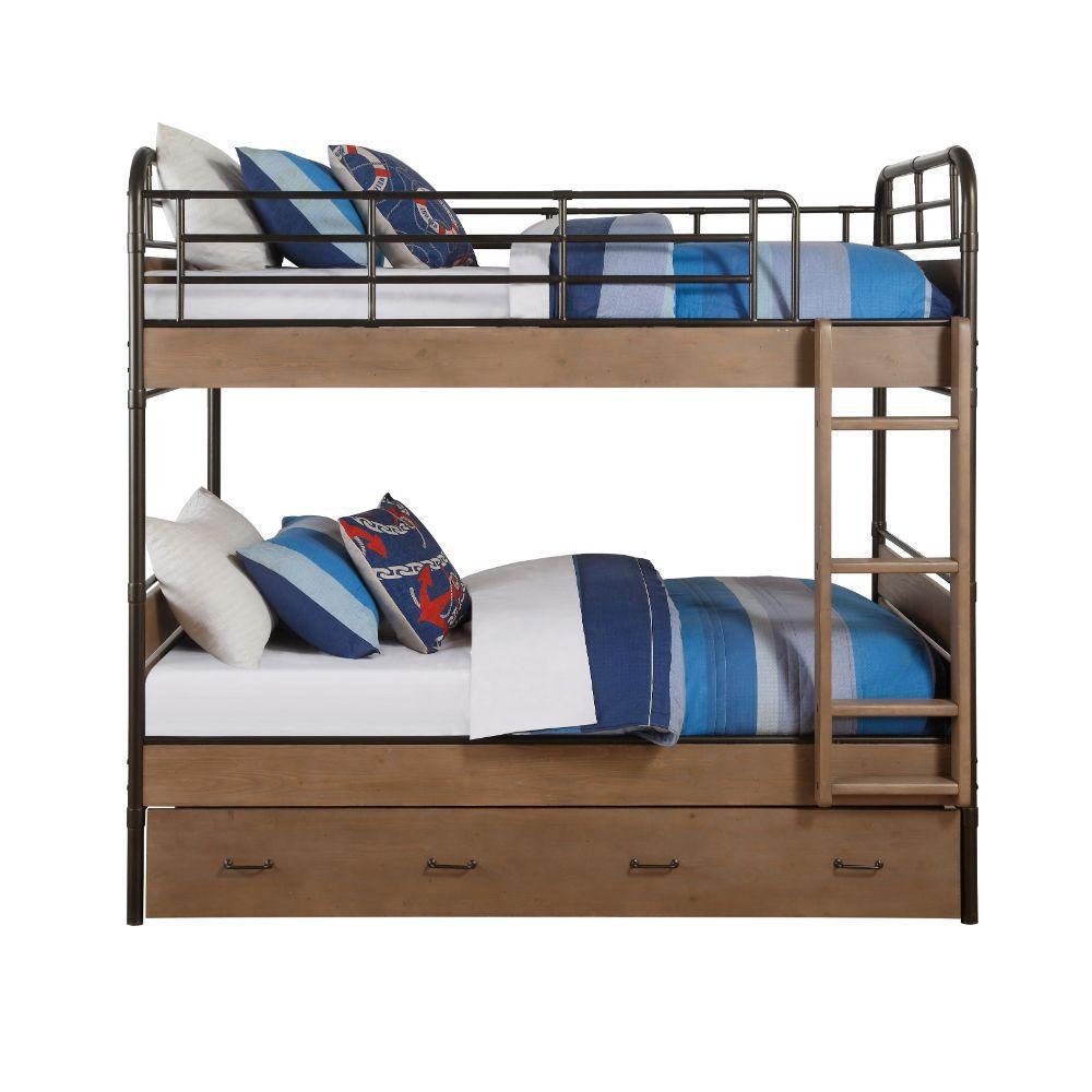 ACME Adams Twin/Twin Bunk Bed & Trundle, Antique Oak 37760