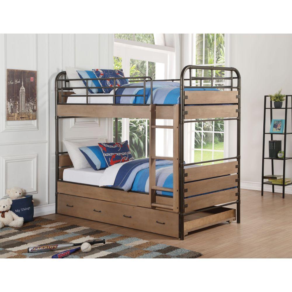 ACME Adams Twin/Twin Bunk Bed & Trundle, Antique Oak 37760